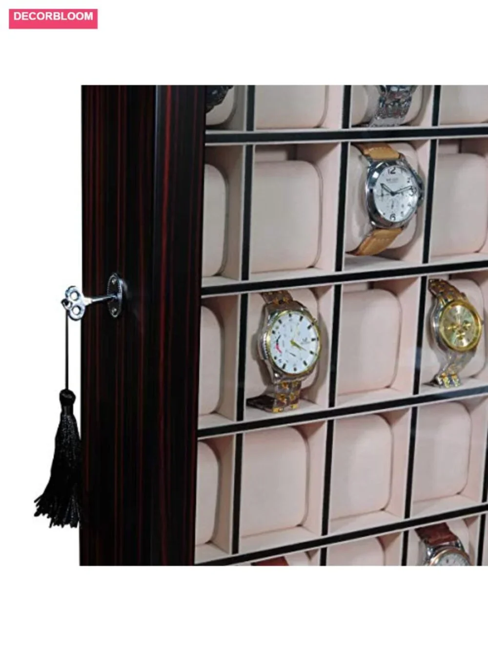 30 Piece Ebony Wood Watch Display Case Wall Hanging Storage Organizer Gift